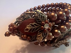 Vintage Brown Pearl & Rhinestone Memory Wire Wrap Bracelet – PETITE WRIST