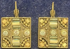 Unique Art Deco Inspired Square Dangle Silver Tone Earrings with Sparkle