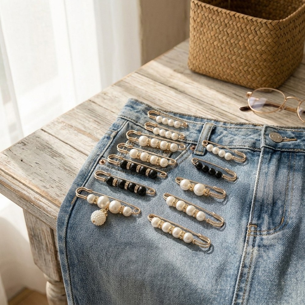 14Pcs Faux Pearl Safety Pins Set Decorative Brooches for Clothes Pants