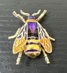 Vintage Gold Tone And Enamel Purple & Yellow Bumblebee Pin Brooch 1.5 In Long
