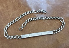 Vintage Sterling 925 Engraved Name”Renato 13-2-45” Figaro Chain Bracelet 8.5” In