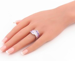 925 Sterling Silver Vintage Ring Amethyst & Pink Topaz Band Sz 7.5 RG36250