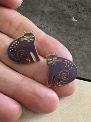Laurel Burch Lilac Purple Keshire Cat Post Earrings from 1980s Collection