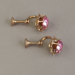 Vintage Rhinestone Screwback Earrings Pink Round Gold Tone 1cm