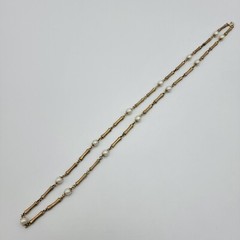 Vintage Faux Pearl Brush Gold Tone Necklace Unique Chain 30″