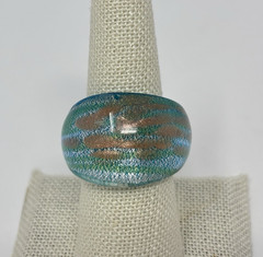 Murano Art Glass Wide Dome Cocktail Ring Blue Gold Chunky Sz 7