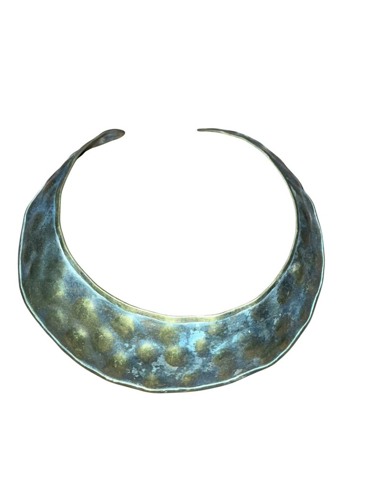 Vintage Brass Choker Necklace Primitive Hunter Design 5.50”