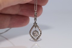 Antique Circa 1920s Art Deco 18k Gold Natural Diamond Pendant Necklace