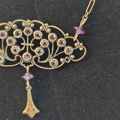 VTG Pididdly Links Brass Gold Tone Rhinestone Art Nouveau Necklace Kingston NY