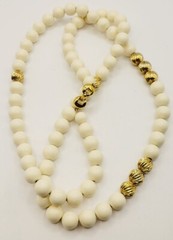 Monet Necklace Cream and Gold tone Long Large beaded Vintage 36 in