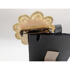 VINTAGE Floral Celluloid Brooch Pink Cream Layered Bouquet 2.25in Japan READ