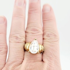 Vtg Sz 7 Ring Cocktail ESPO Lg Teardrop Cubic Zirconia 14KTGE Jewelry Esposito