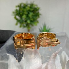 HERMÈS Enamel Earrings Clip type Chain Cloisonné enamel H-shaped gold asymmetry