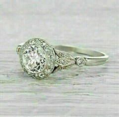 Antique Art Deco Style Simulated Diamond Edwardian Engagement Ring In 925 Silver