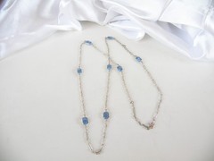 Antique Sterling Silver 925 Blue Gemstone Station Vintage Paperclip Necklace 25″
