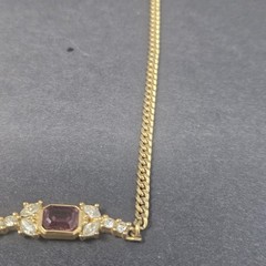 Vintage Christian Dior Rectangle Purple Rhinestone Crystal Gold-plated Necklace