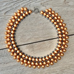 Triple Layer Golden Faux Pearl Beaded Statement Necklace Short