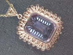 EXTRA LARGE 5.30CT DIAMOND & AAA KUNZITE 14KT ROSE GOLD SQUARE FLOATING PENDANT