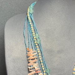 MOP Shell Pendant Necklace 26 In Pink Turquoise Beads Boho Beachy Retro Hippie