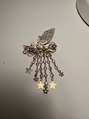Vintage Kirks Folly Brooch Pin Jewelry Gold Star Dangle Crystal Fairy Angel Bag