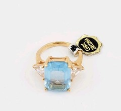 Vtg Sz 6.5 Ring Ice Blue Clear Cubic Zirconia 18KGE Gold Electroplated Jewelry