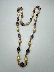 Stunning Amethyst Glass & Baroque Imitation Pearl Necklace Gold Tone 31”