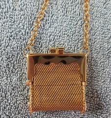 Vintage Gold Tone Necklace Oval Link Mesh Mini Purse Coin Pouch 28″