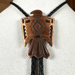 Stunning 60s Vintage Copper Native American Thunderbird Western Bolo Tie Signed