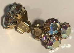 Aurora Borealis AB Clip-On Earrings Gold Tone Vintage