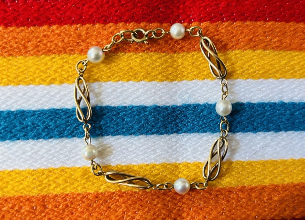 Vintage 1/20 K Gold Filled Bracelet With Pearls 6.75 In L