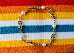 Vintage 1/20 K Gold Filled Bracelet With Pearls 6.75 In L
