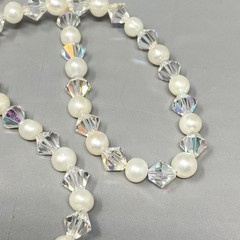 Crystal Glass and Genuine Pearl Beaded Necklace Bracelet Set AB Sterling Clasp