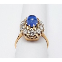 Vintage 14K Karat Solid Two Tone Multi Color Gold Sapphire & Diamond Ring