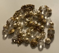 Vtg Miriam Haskell Signed Faux Pearl Lucite Ornate Russian Gold Beaded Necklace