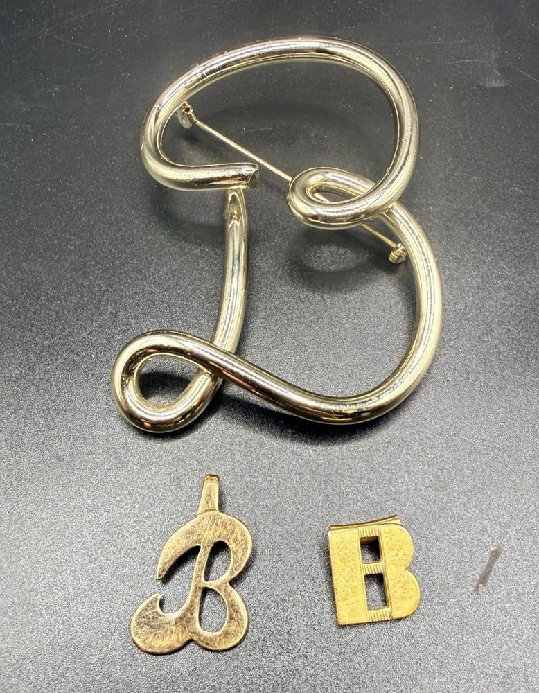 Vintage Sterling Marcasite Letter B Brooch Pin Pendant Victorian Art Deco