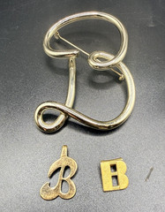 Vintage Sterling Marcasite Letter B Brooch Pin Pendant Victorian Art Deco