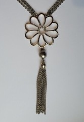 Gold Tone Flower Pendant Three Strand 28in Necklace With Chain Tassels Vintage