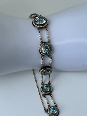 Antique Victorian 14k Gold Round Vivid Blue Zircons with Seed Pearls Necklace