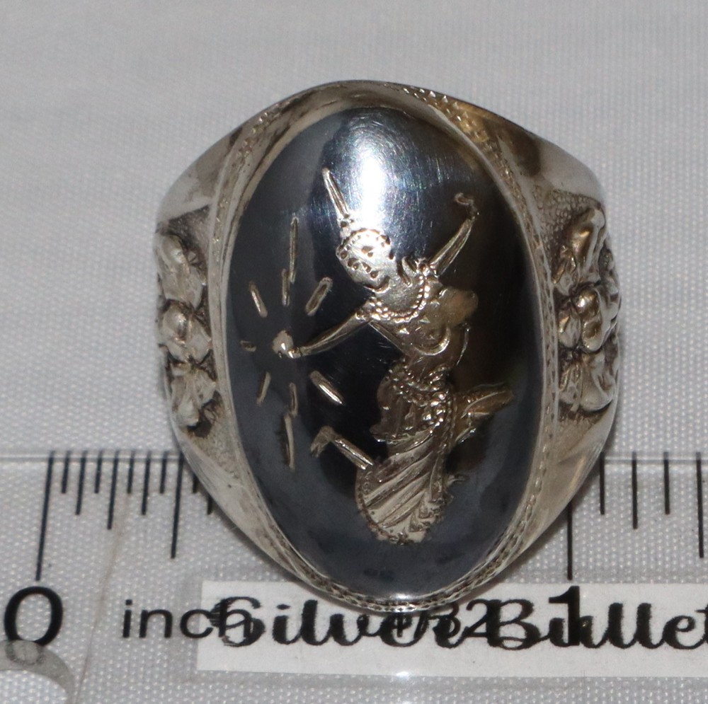 Vintage Siam Sterling Niello Large Dancing Goddess Ring Size 10 1/4