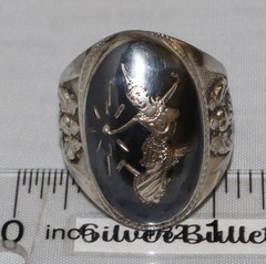 Vintage Siam Sterling Niello Large Dancing Goddess Ring Size 10 1/4