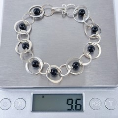 Vintage Sterling Silver 925 Black Onyx Interlocking Bracelet 7.75″