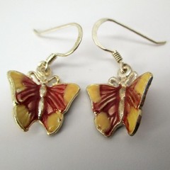 BUTTERFLY EARRINGS Sterling Silver & ENAMEL Green BLUE Magenta PINK Dangle DROP
