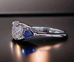 Platinum Vintage Engagement Ring 1.71ct.Natural Round Diamond Blue Sapphire Pear