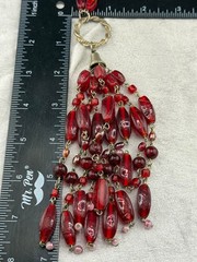 Vintage Red Glass Tassel Bracelet 8.5”