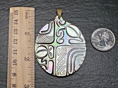 SMOKEY MOTHER OF PEARL OVAL CARVED 2.5″ PENDANT I577