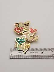 Vintage “Live Love Laugh” Gold Tone Brooch Angels Hearts Colorful Enamel Accents