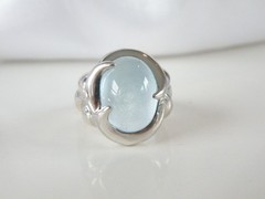 Chunky Sterling Silver 925 Natural Heated Blue Topaz Cabochon Unique Ring Size 7