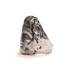 Sculptured Head Sterling Ring Antique Large Size Mythological Ring