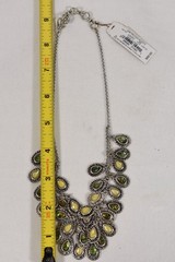 Vtg Y25 BOHO Lucky Brand Necklace Silver Tone Green Yellow Semi Precious Accents
