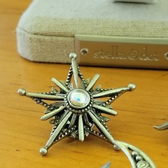 Vintage JJ Pewter Sun Moon Star Brooch Pin Lot 3pc Celestial Whimsigoth